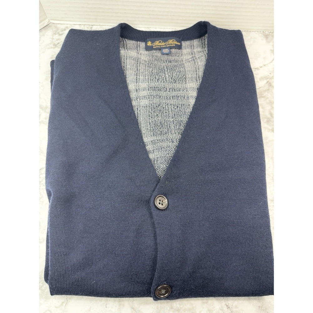 Brooks Brothers Sweater Vest Mens 2XL Blue Merino Wool Plaid V Neck Preppy Knit